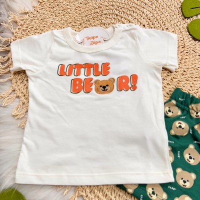 Conj. Camiseta Little Bear e Bermuda - Off White e Verde
